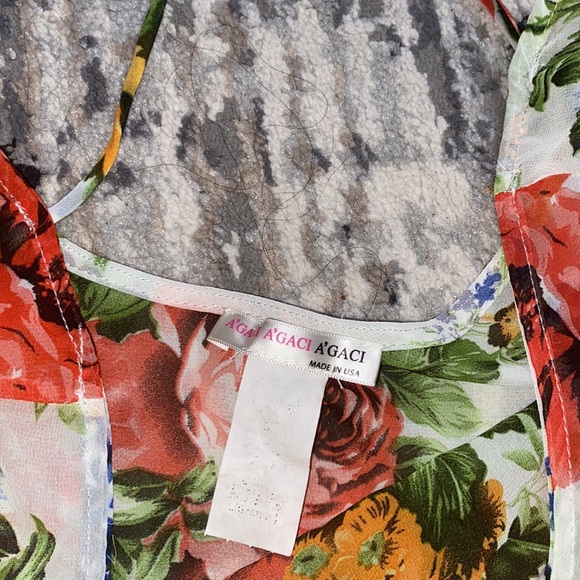 A’gaci Womens Floral Print Sheer Long Sleeve White Blouse Size Large - Picture 6 of 6